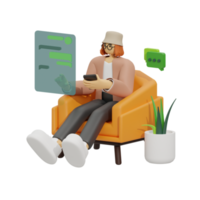 3d illustratie chatten wanneer zittend in de sofa png