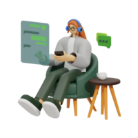 3d illustratie chatten wanneer zittend in de sofa png