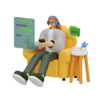 3d illustratie chatten wanneer zittend in de sofa png