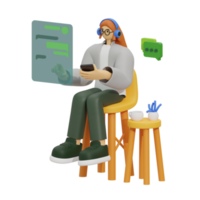 3d illustration chatting when sitting in the sofa png