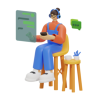 3d illustration chatting when sitting in the sofa png