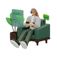 3d illustration chatting when sitting in the sofa png