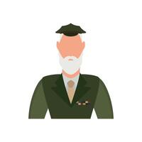 Old man in green uniform icon. Cartoon style. vector