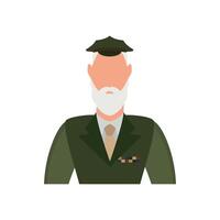 Old man in green uniform icon. Cartoon style. vector