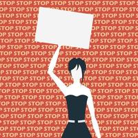 A cute girl is protesting with a banner. The concept of expressing thoughts, dissatisfaction and protests. Flat style. Vector. vector