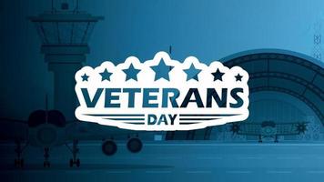 Veterans day banner. Military airport in the background. Vector illustration.