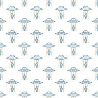 UFO Abduction vector concept linear colored seamless pattern