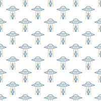 UFO Abduction vector concept linear colored seamless pattern