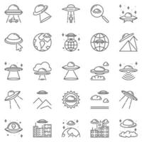 UFO Outline icons set - Unidentified Flying Object linear vector symbols