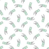 Hand giving Money vector Bribery concept linear seamless pattern