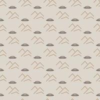 Alien Spaceship over Mountains vector UFO outline seamless pattern