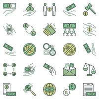 Corruption colored icons set. Bribe and Money creative concept signs vector