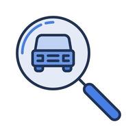 Magnifying Glass with Car vector Car Rental Search concept blue icon