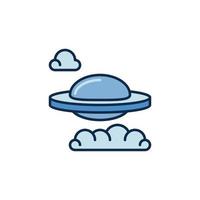 Flying Saucer in Sky Clouds vector concept colored icon or logo