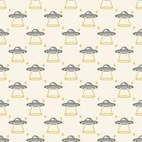 Alien Spaceship vector UFO Invasion outline colored seamless pattern