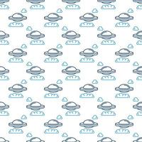 Alien Spaceship in Clouds vector concept outline seamless pattern