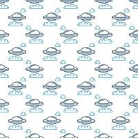 Alien Spaceship in Clouds vector concept outline seamless pattern