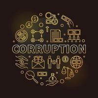 Corruption concept outline circular golden banner. Vector round illustration