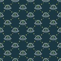 UFO with Alien in Space vector Extraterrestrial life line seamless pattern