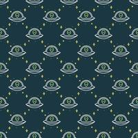 UFO with Alien in Space vector Extraterrestrial life line seamless pattern