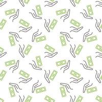 Money and Hand vector Bribery concept line seamless pattern