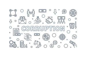 Corruption concept outline horizontal banner - vector linear illustration