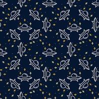 UFO Extraterrestrial Spacecraft vector colored linear seamless pattern