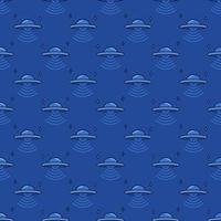 UFO with Radio Wave in Space vector blue seamless pattern