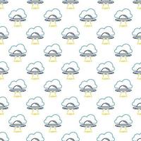 UFO Flying Saucer in Blue Cloud vector concept line seamless pattern