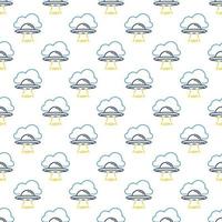 UFO Flying Saucer in Blue Cloud vector concept line seamless pattern