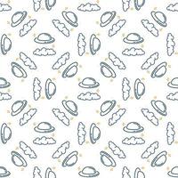 Unidentified Flying Object vector UFO in Sky seamless pattern