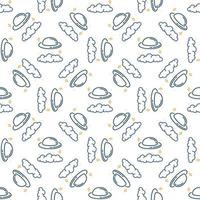 Unidentified Flying Object vector UFO in Sky seamless pattern