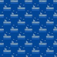 Cargo Ship with Containers vector Delivery concept outline seamless pattern