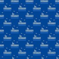 Cargo Ship with Containers vector Delivery concept outline seamless pattern