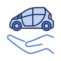 Hand with Car vector Rent a Vehicle concept blue icon