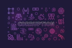 Corruption concept linear horizontal banner. Vector outline illustration