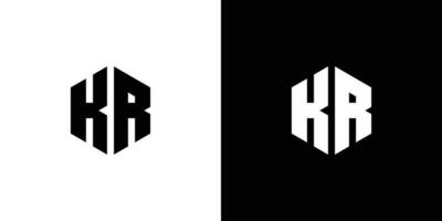 Letter K R Polygon, Hexagonal Minimal Logo Design On Black And White Background vector