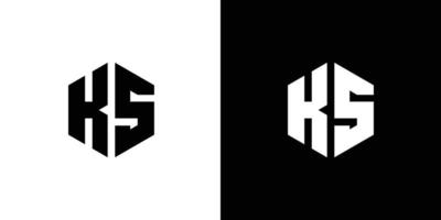 Letter K S Polygon, Hexagonal Minimal Logo Design On Black And White Background vector