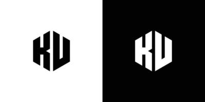 Letter K U Polygon, Hexagonal Minimal Logo Design On Black And White Background vector