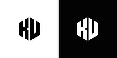 Letter K U Polygon, Hexagonal Minimal Logo Design On Black And White Background vector