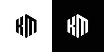 Letter K M Polygon, Hexagonal Minimal Logo Design On Black And White Background vector