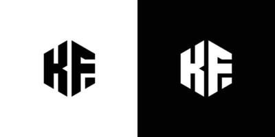 Letter K F Polygon, Hexagonal Minimal Logo Design On Black And White Background vector