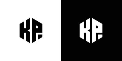 Letter K P Polygon, Hexagonal Minimal Logo Design On Black And White Background vector