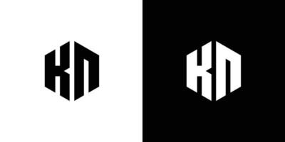 Letter K N Polygon, Hexagonal Minimal Logo Design On Black And White Background vector