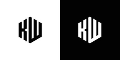 Letter K W Polygon, Hexagonal Minimal Logo Design On Black And White Background vector