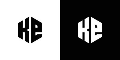 Letter K E Polygon, Hexagonal Minimal Logo Design On Black And White Background vector