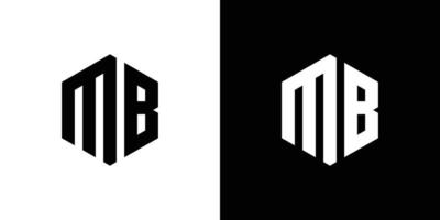 Letter M B Polygon, Hexagonal Minimal Logo Design On Black And White Background vector