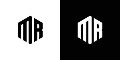 Letter M R Polygon, Hexagonal Minimal Logo Design On Black And White Background vector