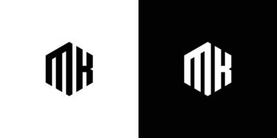 Letter M K Polygon, Hexagonal Minimal Logo Design On Black And White Background vector