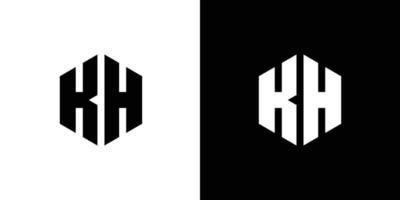 Letter K H Polygon, Hexagonal Minimal Logo Design On Black And White Background vector